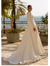 Long Sleeves Pearl Beaded Ivory Satin Modest Wedding Dress